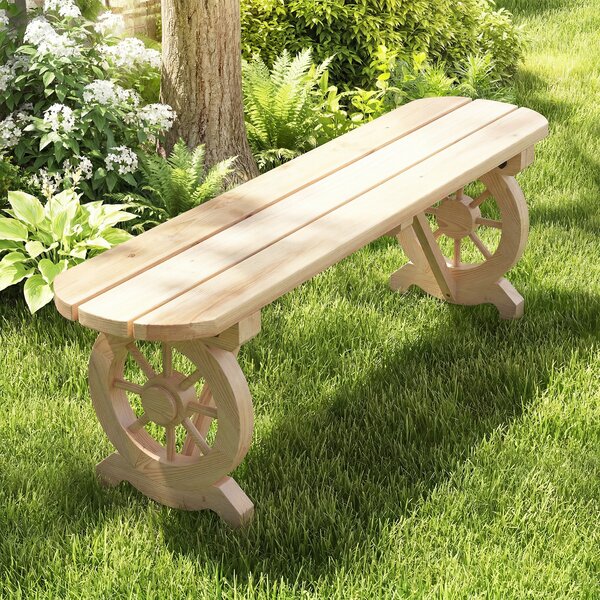 Costway Panchina in legno con base a ruota di carro design sedile a doghe carico 322kg, Panchina lunga da pranzo a 2 posti Naturale