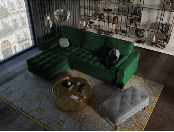 Divano letto angolare in velluto verde, angolo sinistro Santo - Milo Casa