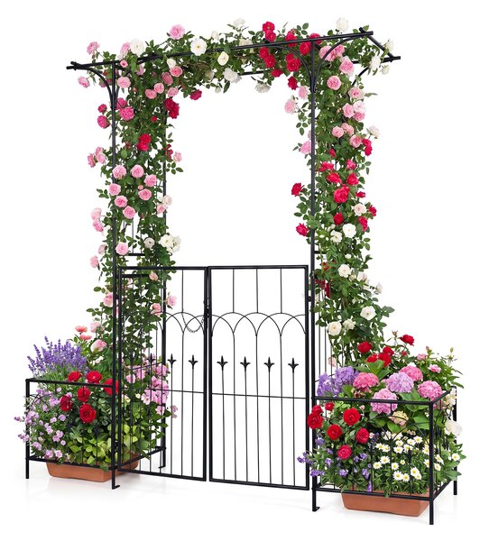 Costway Arco da giardino in metallo con porte e fioriere, Traliccio pergolato decorativo per piante rampicanti vite e rose