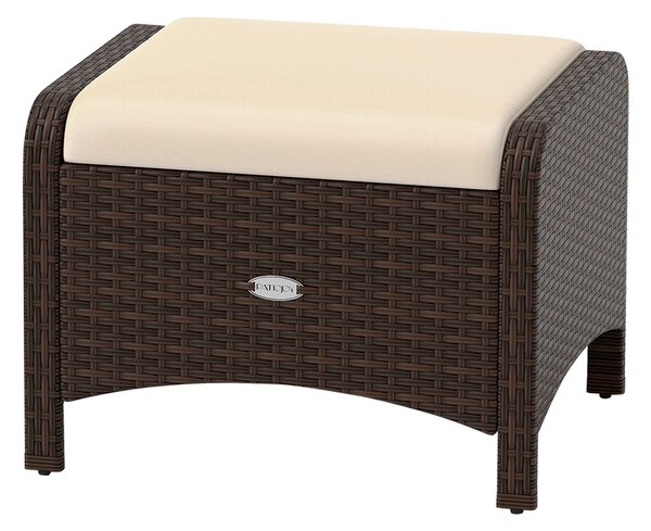 Costway Set di 2 poggiapiedi da giardino in PE rattan con cuscino rimovibile, Pouf da esterno ottomano multiuso Beige