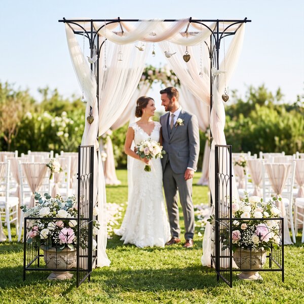 Costway Arco da giardino in metallo con porte e fioriere, Traliccio pergolato decorativo per piante rampicanti vite e rose