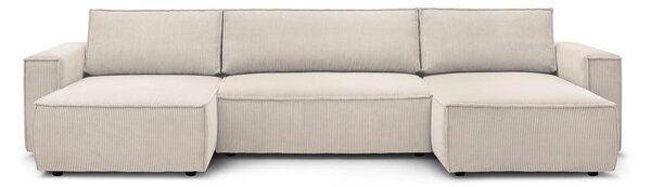 Divano letto angolare a "U" in velluto a coste beige Nihad - Bobochic Paris