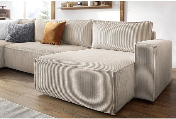 Divano letto angolare a "U" in velluto a coste beige Nihad - Bobochic Paris