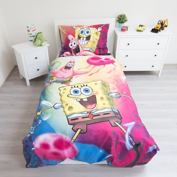 Biancheria da letto per bambini in cotone per letto singolo 140x200 cm Sponge Bob - Jerry Fabrics