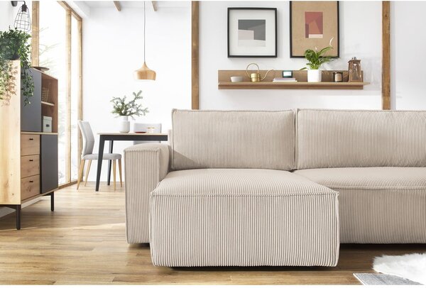 Divano letto angolare a "U" in velluto a coste beige Nihad - Bobochic Paris