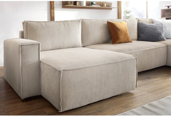 Divano letto angolare a "U" in velluto a coste beige Nihad - Bobochic Paris