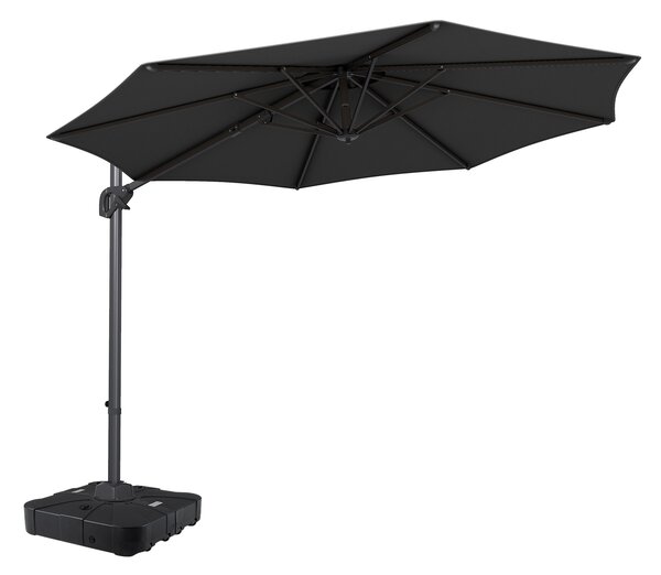 Costway Ombrellone da giardino 300 cm con 15 stecche base tetto ventilato manovella e pedale, Ombrellone girevole e inclinabile Grigio