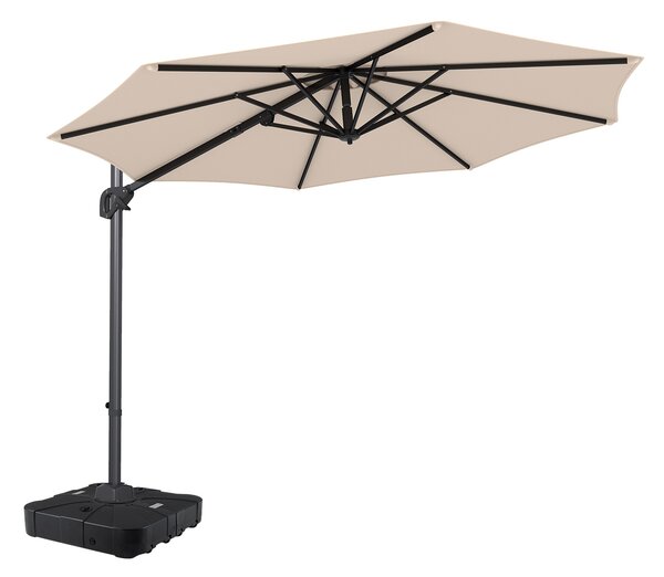 Costway Ombrellone da giardino 300 cm con 15 stecche base tetto ventilato manovella e pedale, Ombrellone girevole e inclinabile Beige