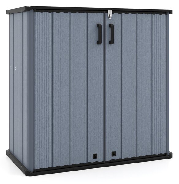 Costway Armadio impermeabile con porta con serratura e tetto scanalato di drenaggio, Mobile contenitore per attrezzi in plastica pp e hdpe Grigio