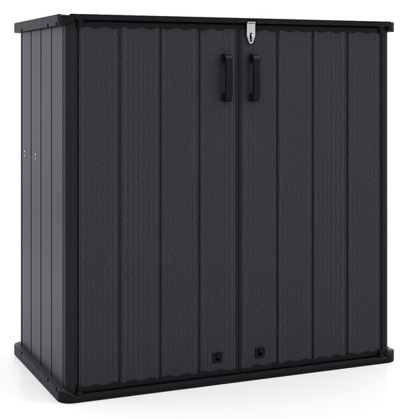 Costway Armadio impermeabile con porta con serratura e tetto scanalato di drenaggio, Mobile contenitore per attrezzi in plastica pp e hdpe Nero