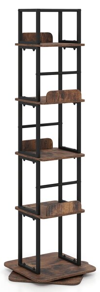 Costway Libreria girevole a 5 ripiani con rotazione a 360° e deflettori laterali, Scaffale portaoggetti in legno 40 x 40 x 148,5 cm Marrone