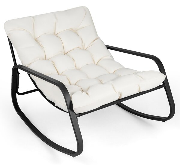 Costway Sedia a dondolo con cuscino spesso e base antiscivolo, Poltrona relax imbottita portata 205 kg Beige