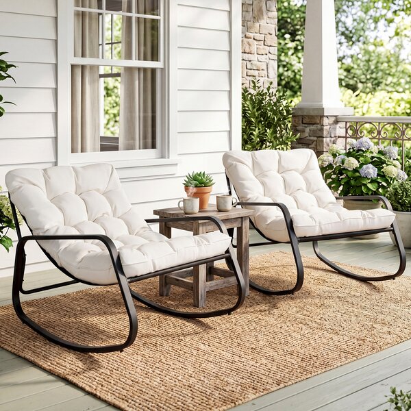 Costway Sedia a dondolo con cuscino spesso e base antiscivolo, Poltrona relax imbottita portata 205 kg Beige