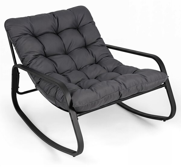 Costway Sedia a dondolo con cuscino spesso e base antiscivolo, Poltrona relax imbottita portata 205 kg Grigio