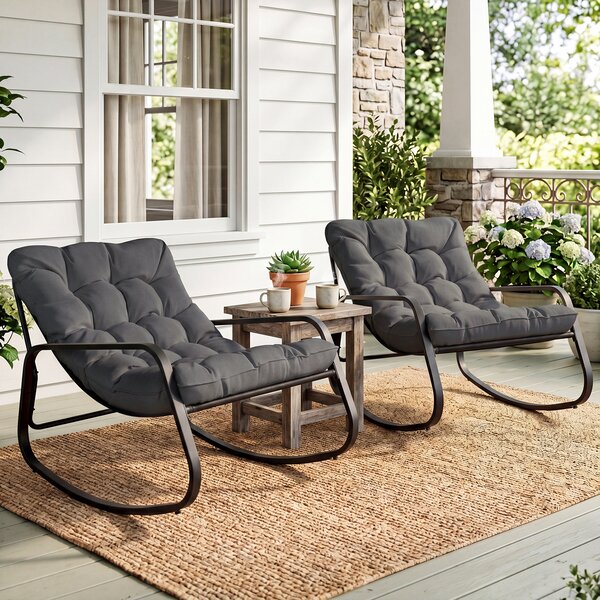 Costway Sedia a dondolo con cuscino spesso e base antiscivolo, Poltrona relax imbottita portata 205 kg Grigio