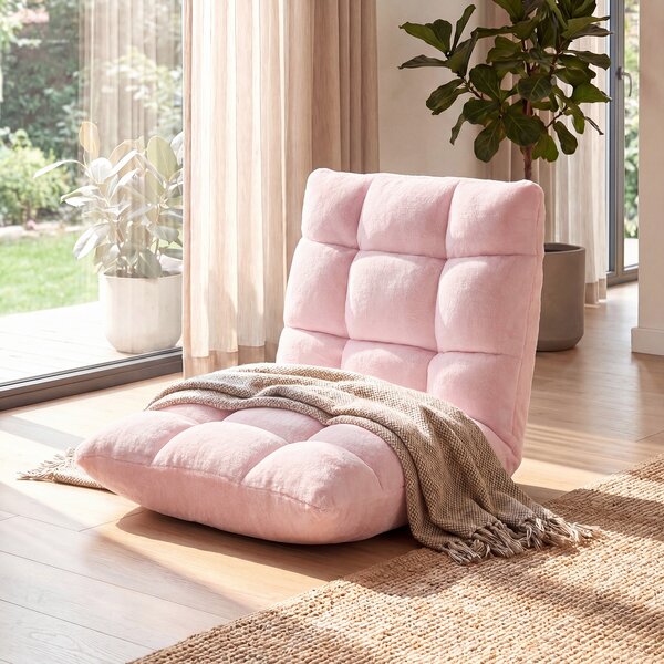 Costway Sedia imbottita da pavimento regolabile in 14 posizioni, Poltrona da pavimento 105x56x15cm Rosa