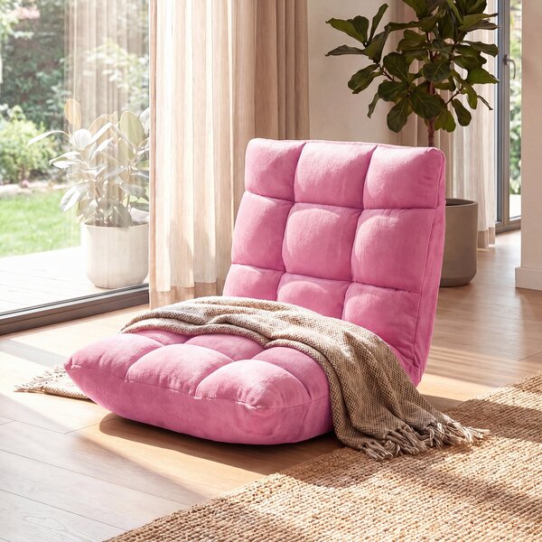 Costway Sedia imbottita da pavimento regolabile in 14 posizioni, Poltrona da pavimento 105x56x15cm Rosa scuro
