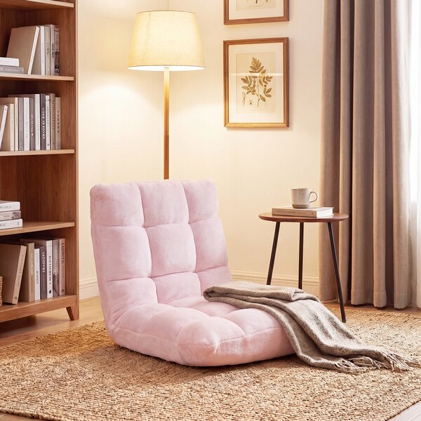Costway Sedia imbottita da pavimento regolabile in 14 posizioni, Poltrona da pavimento 105x56x15cm Rosa