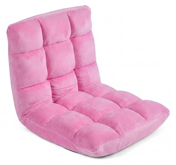 Costway Sedia imbottita da pavimento regolabile in 14 posizioni, Poltrona da pavimento 105x56x15cm Rosa scuro