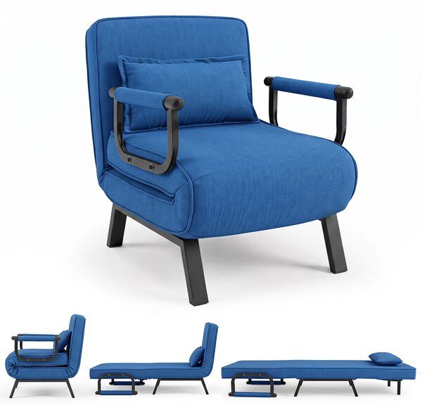 Costway Divano pieghevole 3 in 1 con seduta imbottita schienale regolabile, Poltrona letto singla con poltroncina portata 180 kg Blu