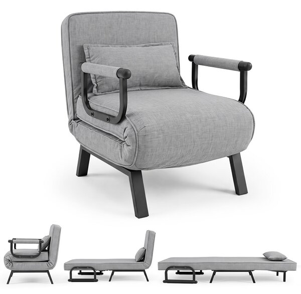 Costway Divano pieghevole 3 in 1 con seduta imbottita schienale regolabile, Poltrona letto singla con poltroncina portata 180 kg Grigio Chiaro