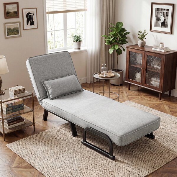 Costway Divano pieghevole 3 in 1 con seduta imbottita schienale regolabile, Poltrona letto singla con poltroncina portata 180 kg Grigio Chiaro
