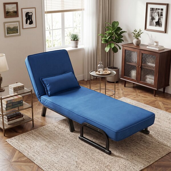 Costway Divano pieghevole 3 in 1 con seduta imbottita schienale regolabile, Poltrona letto singla con poltroncina portata 180 kg Blu