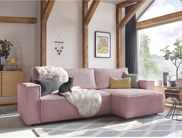 Divano letto in velluto a coste rosa chiaro divano ad angolo variabile Nihad - Bobochic Paris