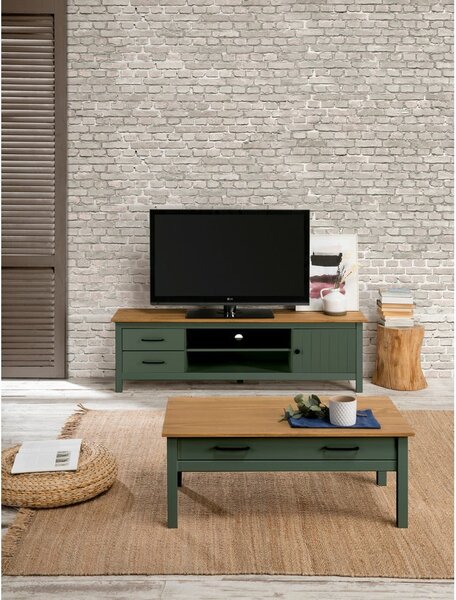 Tavolo TV in legno di pino di colore verde-naturale 158x47 cm Miranda - Marckeric