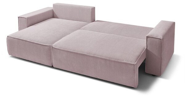 Divano letto in velluto a coste rosa chiaro divano ad angolo variabile Nihad - Bobochic Paris