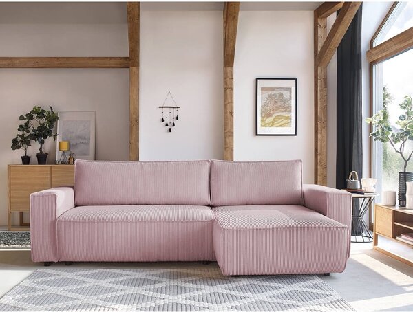 Divano letto in velluto a coste rosa chiaro divano ad angolo variabile Nihad - Bobochic Paris