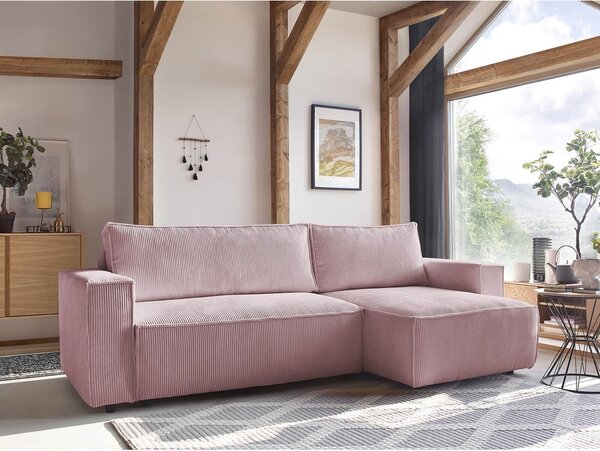 Divano letto in velluto a coste rosa chiaro divano ad angolo variabile Nihad - Bobochic Paris