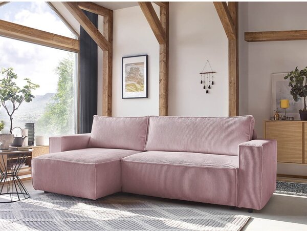Divano letto in velluto a coste rosa chiaro divano ad angolo variabile Nihad - Bobochic Paris