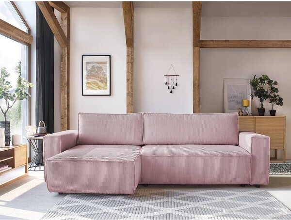 Divano letto in velluto a coste rosa chiaro divano ad angolo variabile Nihad - Bobochic Paris