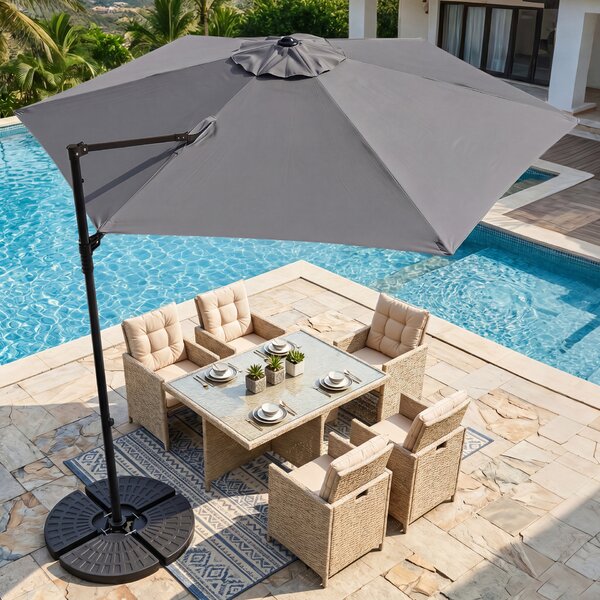 Costway Ombrellone da giardino con rotazione a 360° palo e costole in metallo base parte superiore ventilata, Ombrellone 3 x 3 m Grigio