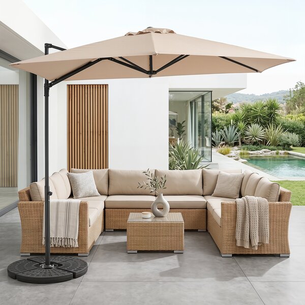 Costway Ombrellone da giardino con rotazione a 360° palo e costole in metallo base parte superiore ventilata, Ombrellone 3 x 3 m Beige