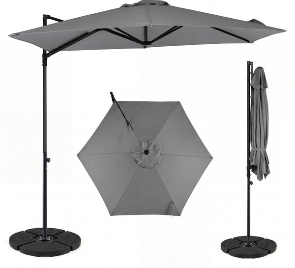 Costway Ombrellone da giardino con rotazione a 360° palo e costole in metallo base parte superiore ventilata, Ombrellone 3 x 3 m Grigio
