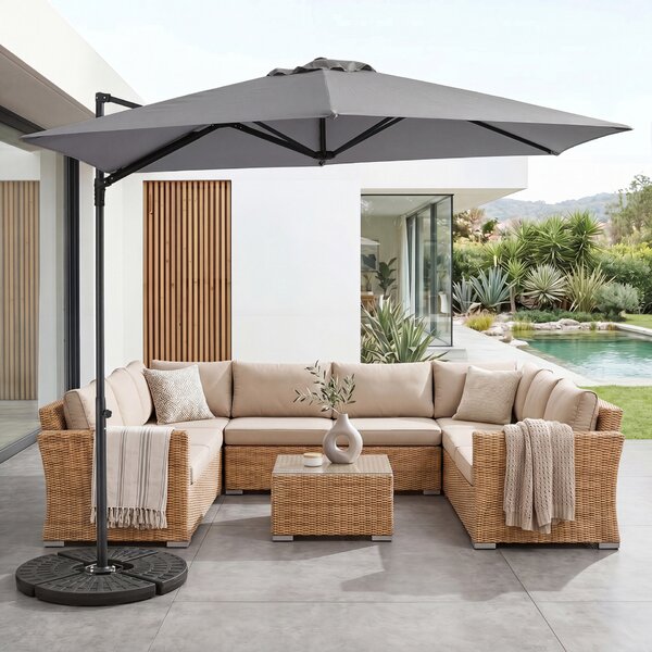 Costway Ombrellone da giardino con rotazione a 360° palo e costole in metallo base parte superiore ventilata, Ombrellone 3 x 3 m Grigio