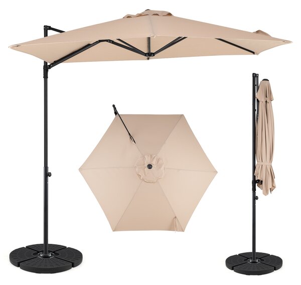Costway Ombrellone da giardino con rotazione a 360° palo e costole in metallo base parte superiore ventilata, Ombrellone 3 x 3 m Beige