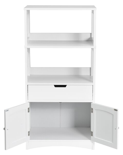 Costway Armadietto in legno da cucina con cassetto e mensola, Armadio con 2 ante multiuso per cucina e soggiono Bianco