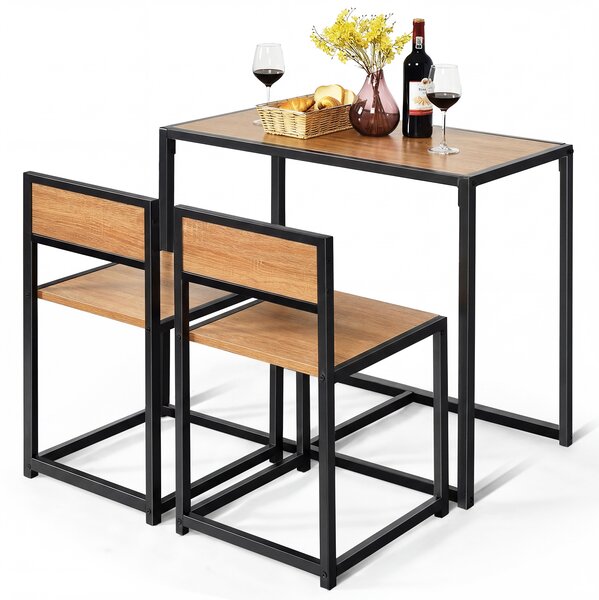 Costway Set da pranzo da 3 pezzi con struttura di metallo, Tavolo da cucina con 2 sedie per spazi ridotti, Naturale