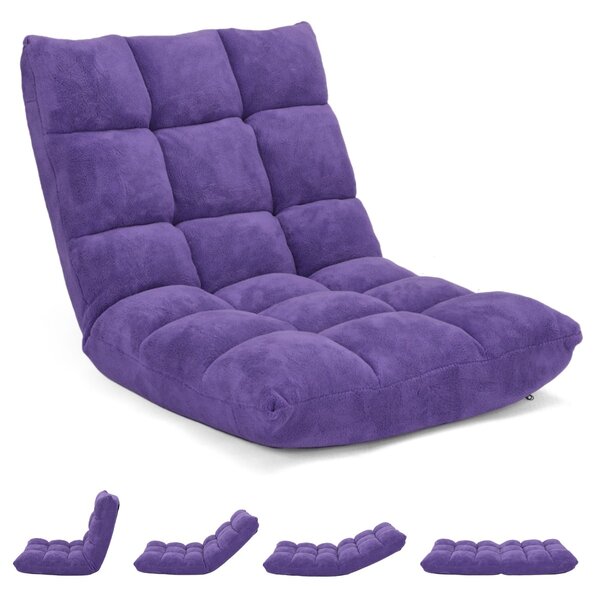 Costway Sedia imbottita da pavimento regolabile in 14 posizioni, Poltrona da pavimento 105x56x15cm Viola