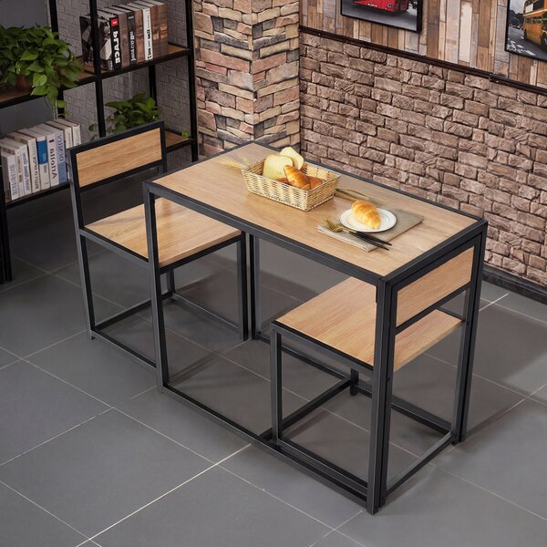 Costway Set da pranzo da 3 pezzi con struttura di metallo, Tavolo da cucina con 2 sedie per spazi ridotti, Naturale