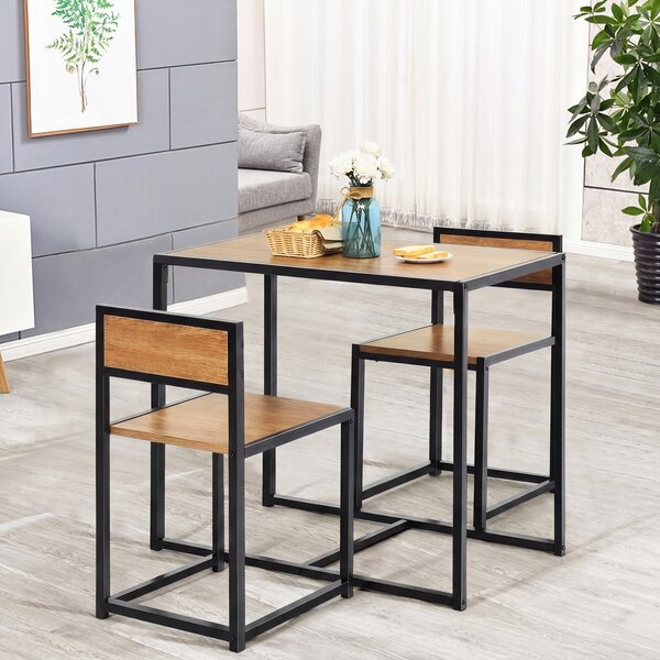 Costway Set da pranzo da 3 pezzi con struttura di metallo, Tavolo da cucina con 2 sedie per spazi ridotti, Naturale