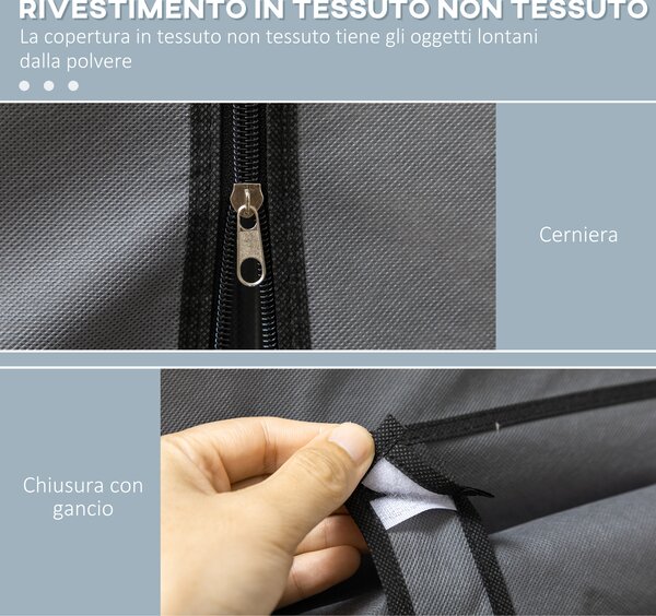 HOMCOM Guardaroba in Tessuto non Tessuto e Acciaio con 8 Ripiani e 2 Barre, 125x43x162.5 cm, Grigio Carbone