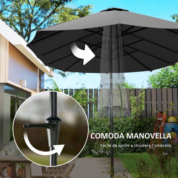Outsunny Ombrellone Doppio con Prese d'Aria e Manovella, in Metallo e Poliestere, 4x2.2x2.34 m, Nero e Grigio Scuro