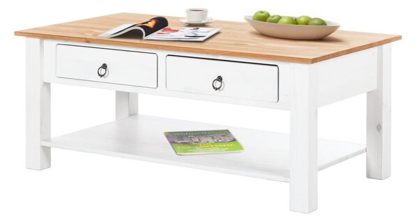 Tavolino in pino bianco con piano in Inda naturale Inga - Støraa