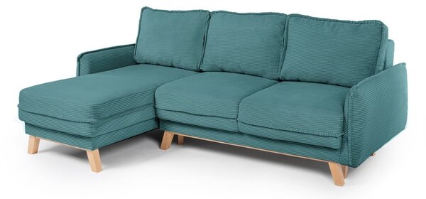 Divano letto ad angolo in velluto a coste turchese variabile Tori - Bonami Selection