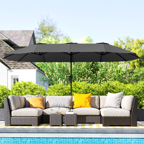 Outsunny Ombrellone Doppio con Prese d'Aria e Manovella, in Metallo e Poliestere, 4x2.2x2.34 m, Nero e Grigio Scuro