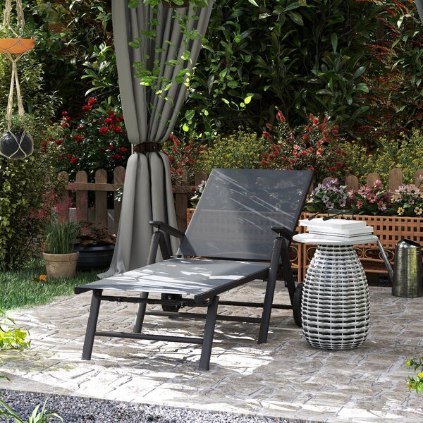 Outsunny Lettino Sdraio Pieghevole e Reclinabile in 5 Posizioni con Rotelle, in Metallo e Textilene, 72x158x84 cm, Grigio